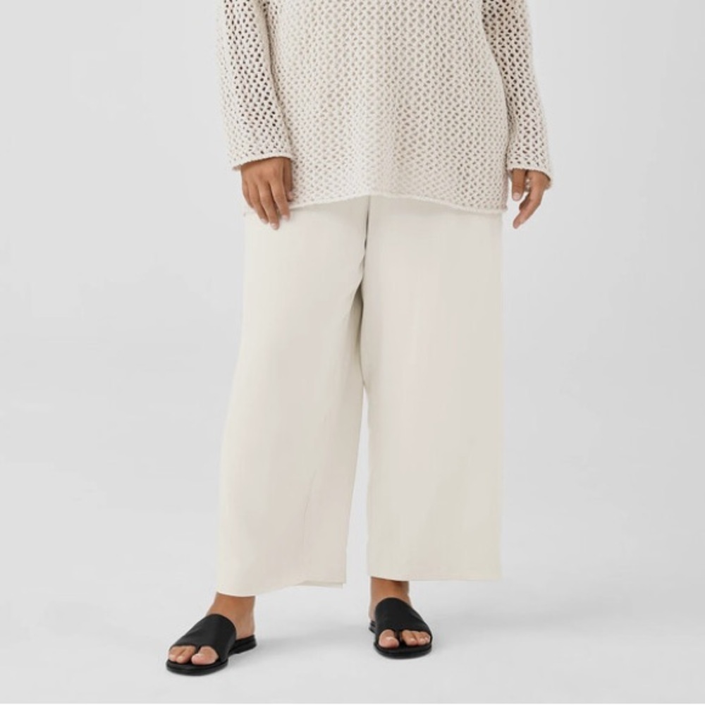 Eileen Fisher Silk Georgette Crepe Straight Pant Bone